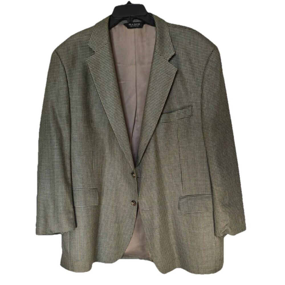 Jos A Bank Blazer Sz 46R Houndstooth Sports Coat Suit Jacket Silk & Wool Blazer‎